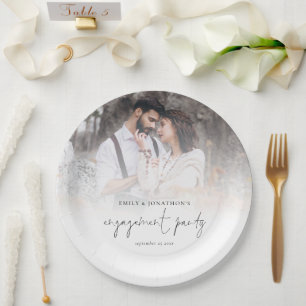 Modern Photo Overlay Script Engagement Party Paper Plate