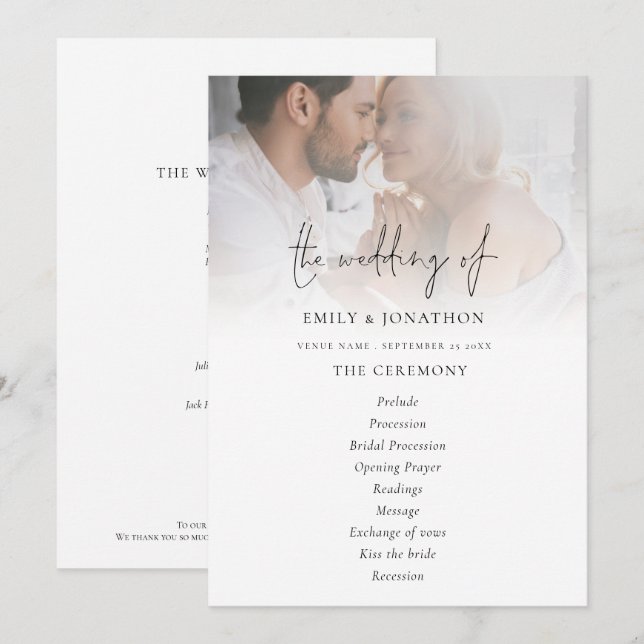 Modern Photo Overlay Script Wedding Program (Front/Back)