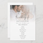 Modern Photo Overlay Script Wedding Program<br><div class="desc">Modern Photo Overlay Script Wedding Program. The main header is in a stylish set script and the rest of the text you can easily personalise. You can change the text and background colours if you wish to match your wedding colour theme via the Customise Further option as well as other...</div>