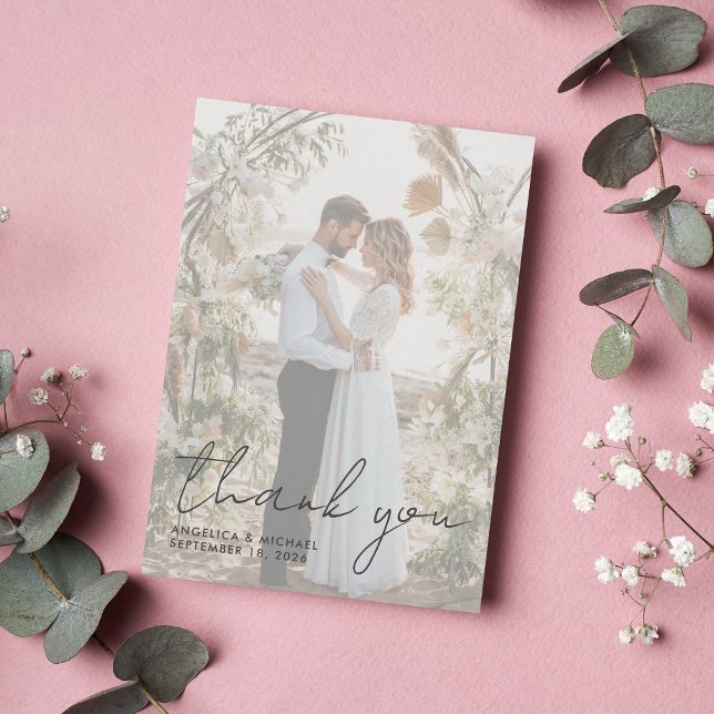 Modern Photo Overlay Script Wedding Thank You Card (Creator Uploaded)
