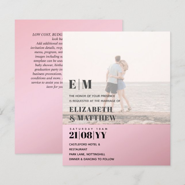 Modern Photo Overlay Text BUDGET Wedding Invite (Front/Back)
