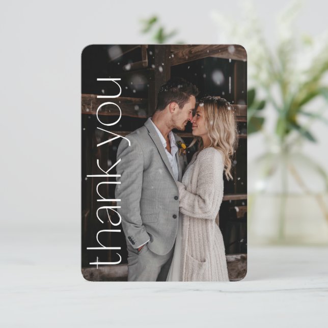 Modern Photo Overlay Wedding Message Portrait Thank You Card (Standing Front)