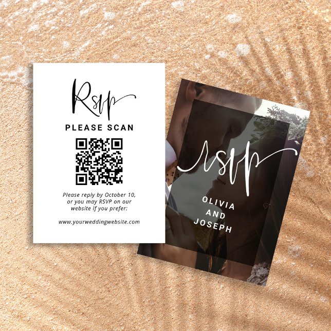 Modern Photo Overlay | Wedding RSVP with QR Code Enclosure Card (Creator Uploaded)