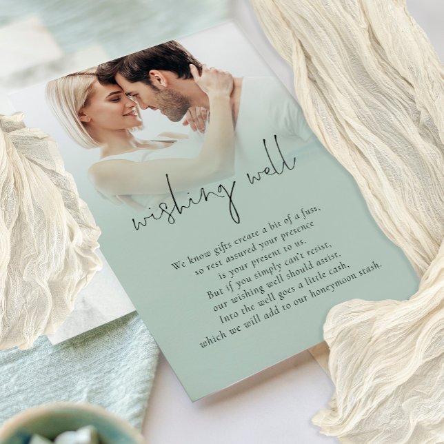 Modern Photo Overlay Wedding Sage Wishing Well Enclosure Card (Wishing Well small enclosure)