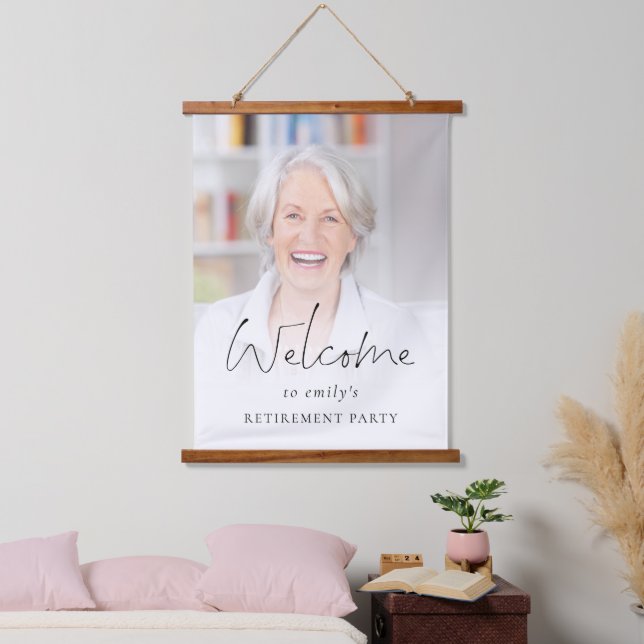 Modern Photo Overlay Welcome to Retirement Party Hanging Tapestry (Bedroom)