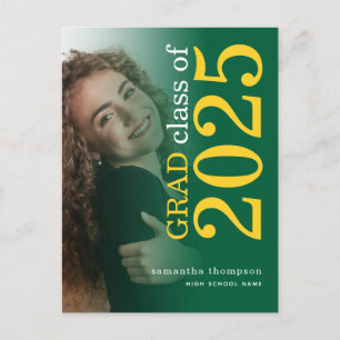 Modern Photo Overlay Yellow Green 2023 Graduation Announcement Postcard