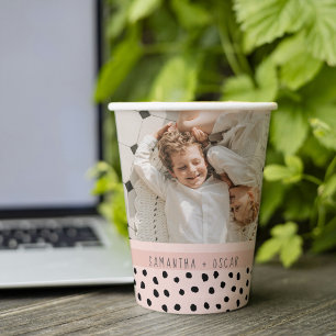 Modern Photo Pastel Pink Personalised Name Gift Paper Cups
