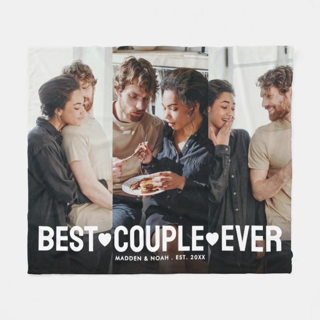 Modern Photo Personalised Best Couple Ever Collage Fleece Blanket (Front (Horizontal))