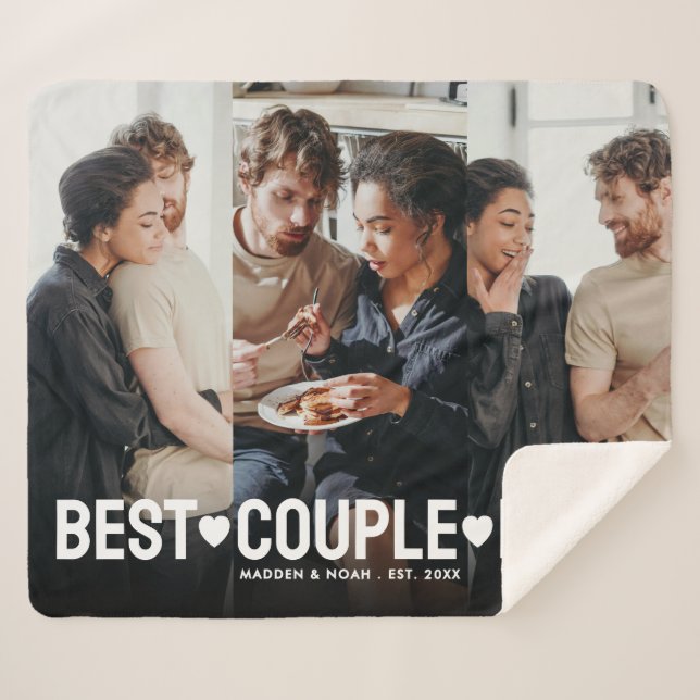 Modern Photo Personalised Best Couple Ever Collage Sherpa Blanket (Front (Horizontal))