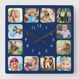 Modern Photo Personalised Navy Blue Square Wall Clock