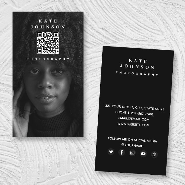 Modern Photo Photographer QR Code Social Media   Business Card (Creator Uploaded)