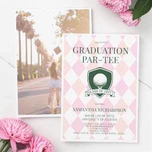 Modern Photo Pink and Green Golf Graduation Party Invitation