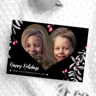 Modern photo pink holly berries Happy Holidays Holiday Card