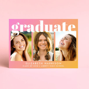Modern Photo Pink Orange Graduation Party Invitation