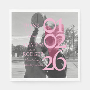 Modern Photo Pink Typography Thank You Card Napkin