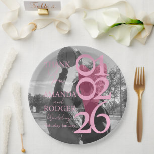 Modern Photo Pink Typography Thank You Card Paper Plate