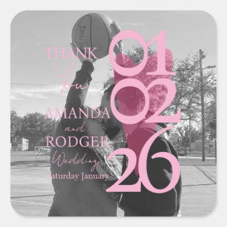 Modern Photo Pink Typography Thank You Square Sticker