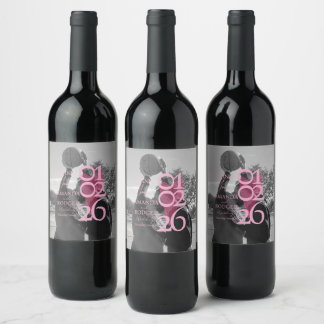 Modern Photo Pink Typography Thank You Wine Label