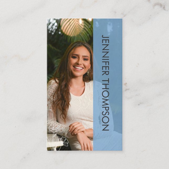 Modern  Photo Professional  Blue Business Card (Front)