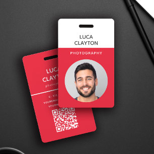 Modern Photo Professional QR code Logo Red Name ID Badge