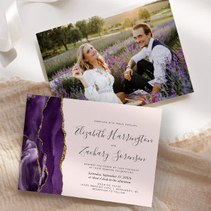 Modern Photo Purple Gold Agate Blush Wedding Invitation