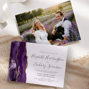 Modern Photo Purple Gold Agate Lavender Wedding Invitation