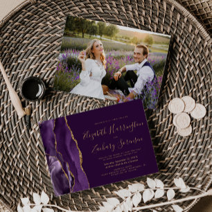 Modern Photo Purple Gold Agate Plum Wedding Invitation