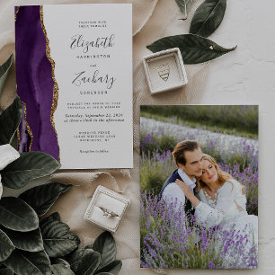 Modern Photo Purple Gold Agate Wedding Invitation