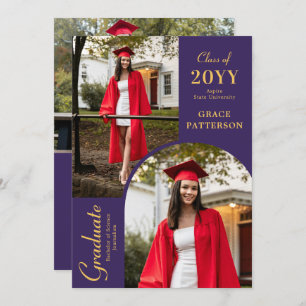 Modern Photo Purple Gold Graduation Announcement