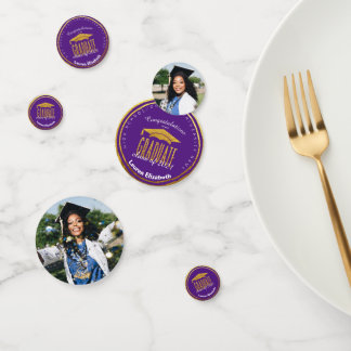 Modern Photo Purple Gold Graduation Table Confetti