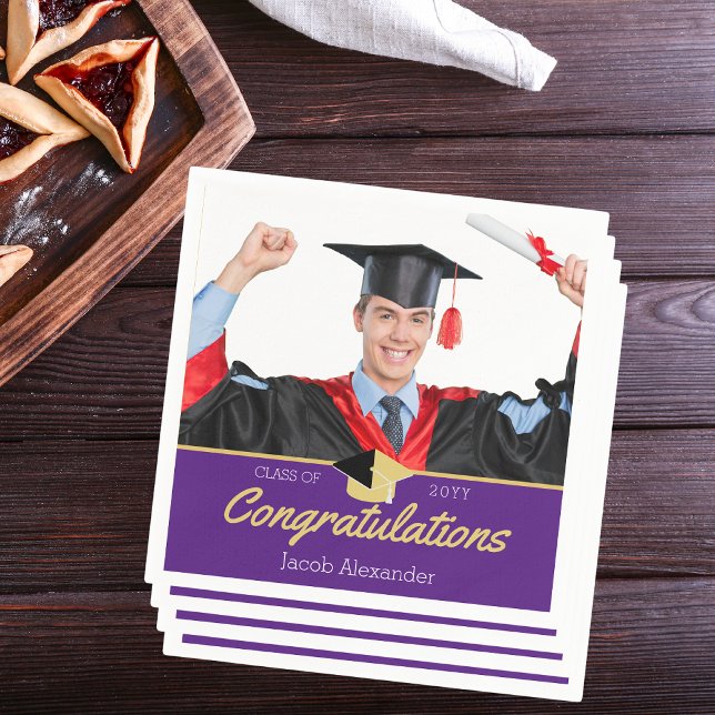 Modern Photo Purple graduation class of 20xx Napkin (Creator Uploaded)