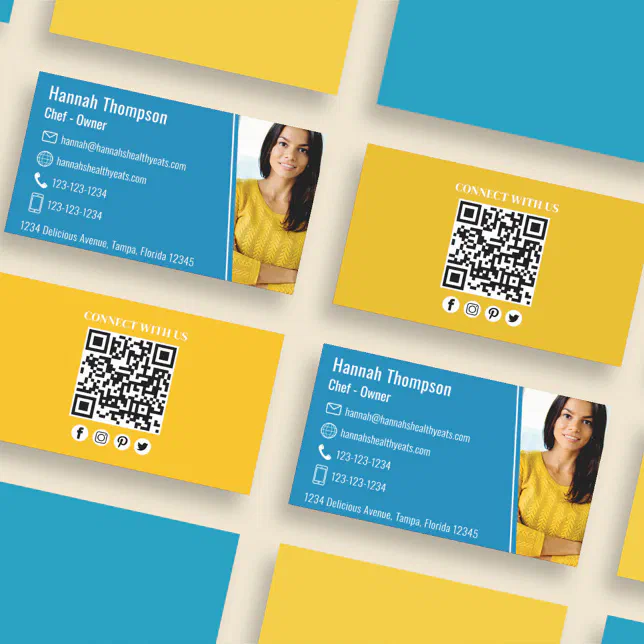 Modern Photo QR Code Blue | Connect With Us Business Card | Zazzle