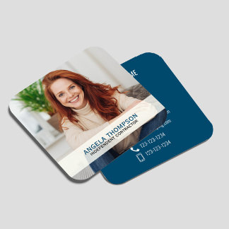 Modern Photo QR Code Connect With Me Blue Square Business Card