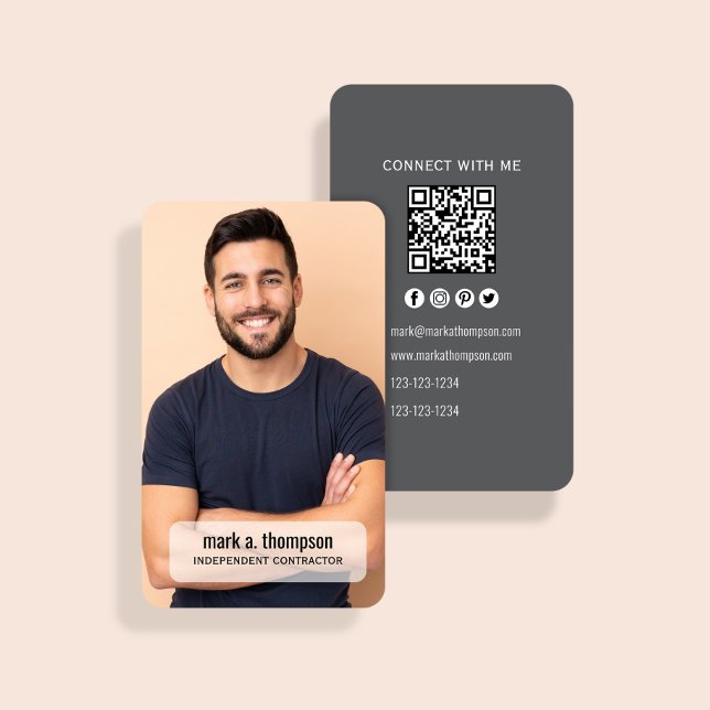 Modern Photo QR Code Connect With Me Minimal Business Card (Photo business card with QR code back and modern contact details layout)