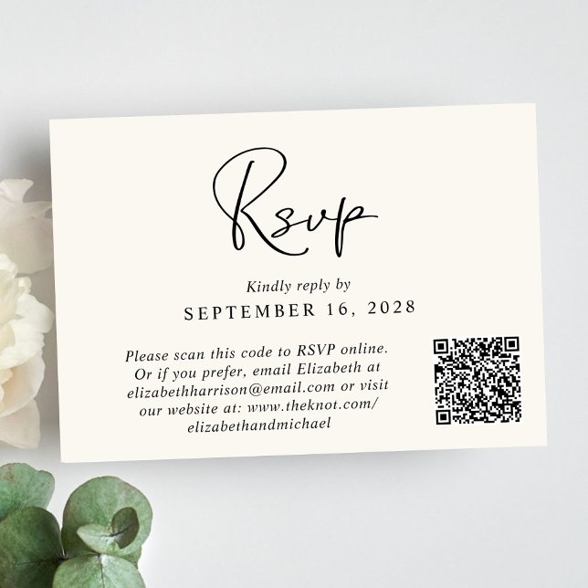Modern Photo QR Code Cream Wedding RSVP Card (Creator Uploaded)