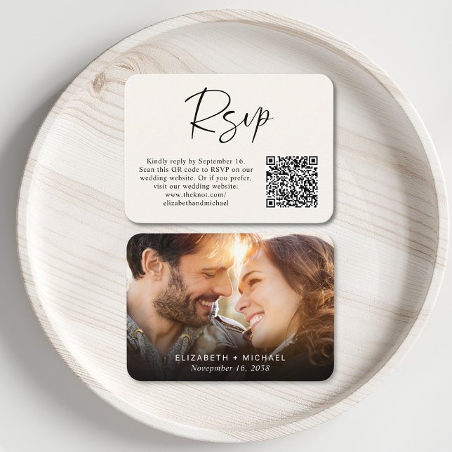 Modern Photo QR Code Cream Wedding RSVP Enclosure Card (Creator Uploaded)