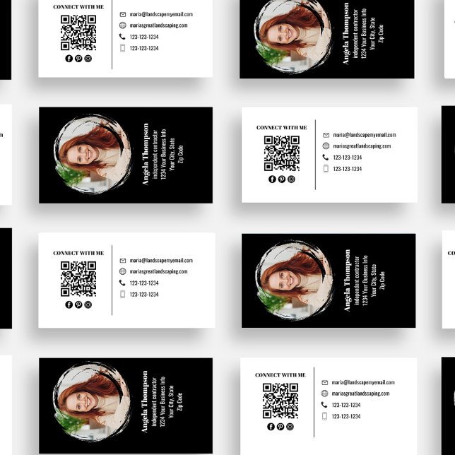 Modern Photo QR Code Custom Black Business Card (Black and white business card template with QR code.)