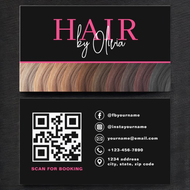 Modern Photo QR Code Hair Stylist Business Card (Creator Uploaded)