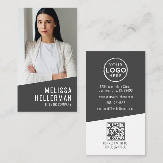 Modern Photo QR Code Logo Vertical Business Card (Front/Back)