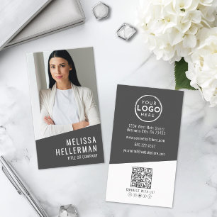 Modern Photo QR Code Logo Vertical Business Card