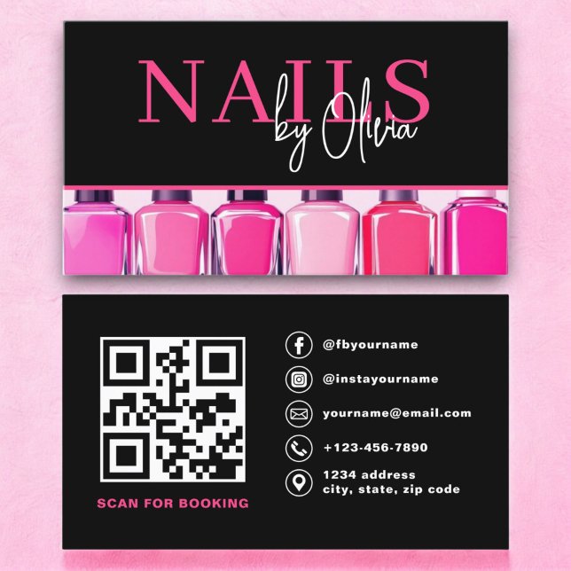 Modern Photo QR Code Nail Specialist Business Card (Creator Uploaded)