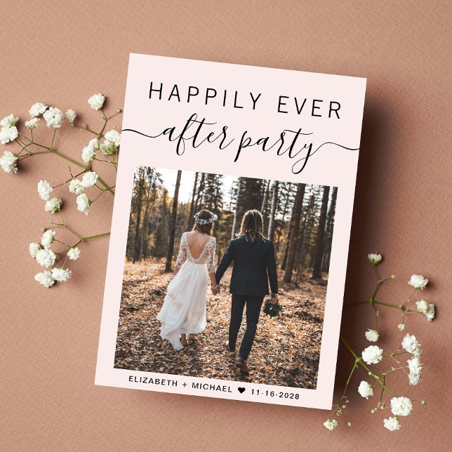 Modern Photo QR Code Pink Wedding Reception Announcement (An chic Happily Ever After Party Invitation to celebrate your wedding)