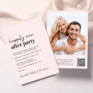 Modern Photo QR Code Pink Wedding Reception Invitation
