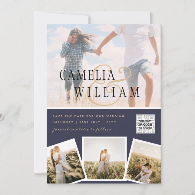 Modern PHOTO QR Code Save Date Wedding Invite (Front)