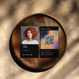 Modern Photo & QR Code Vertical Business Card