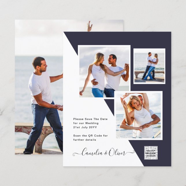 Modern PHOTO QR CODE Wedding Invite or Save Date (Front/Back)