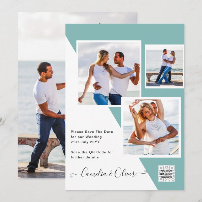 Modern PHOTO QR CODE Wedding Invite or Save Date (Front/Back)