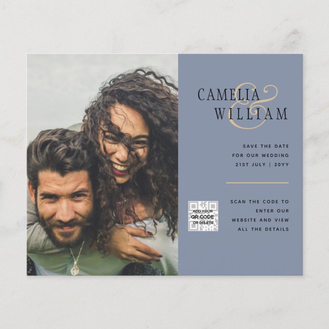 Modern PHOTO QR CODE Wedding Invite or Save Date Flyer (Front)