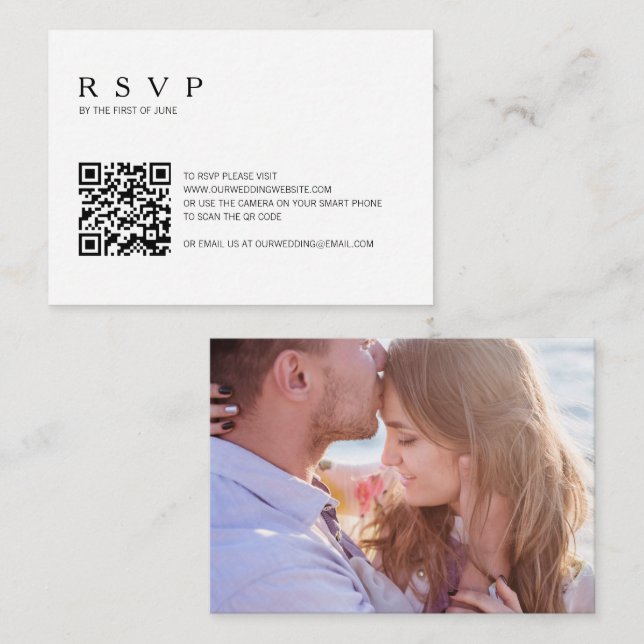 Modern Photo QR Code Wedding Mini RSVP Card (Front/Back)