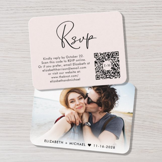 Modern Photo QR Code Wedding Pink RSVP Enclosure Card (Creator Uploaded)